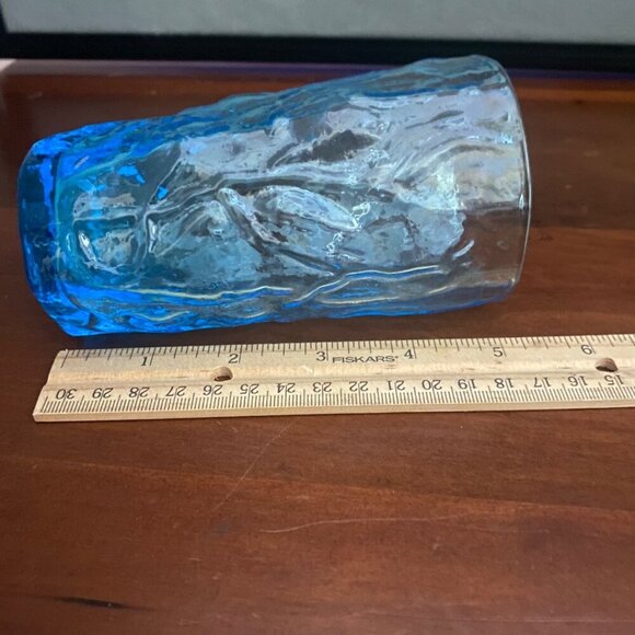 Morgantown Seneca Peacock Blue Driftwood  6-Set Tumbler Glasses Crinkle 12 oz - Picture 16 of 16